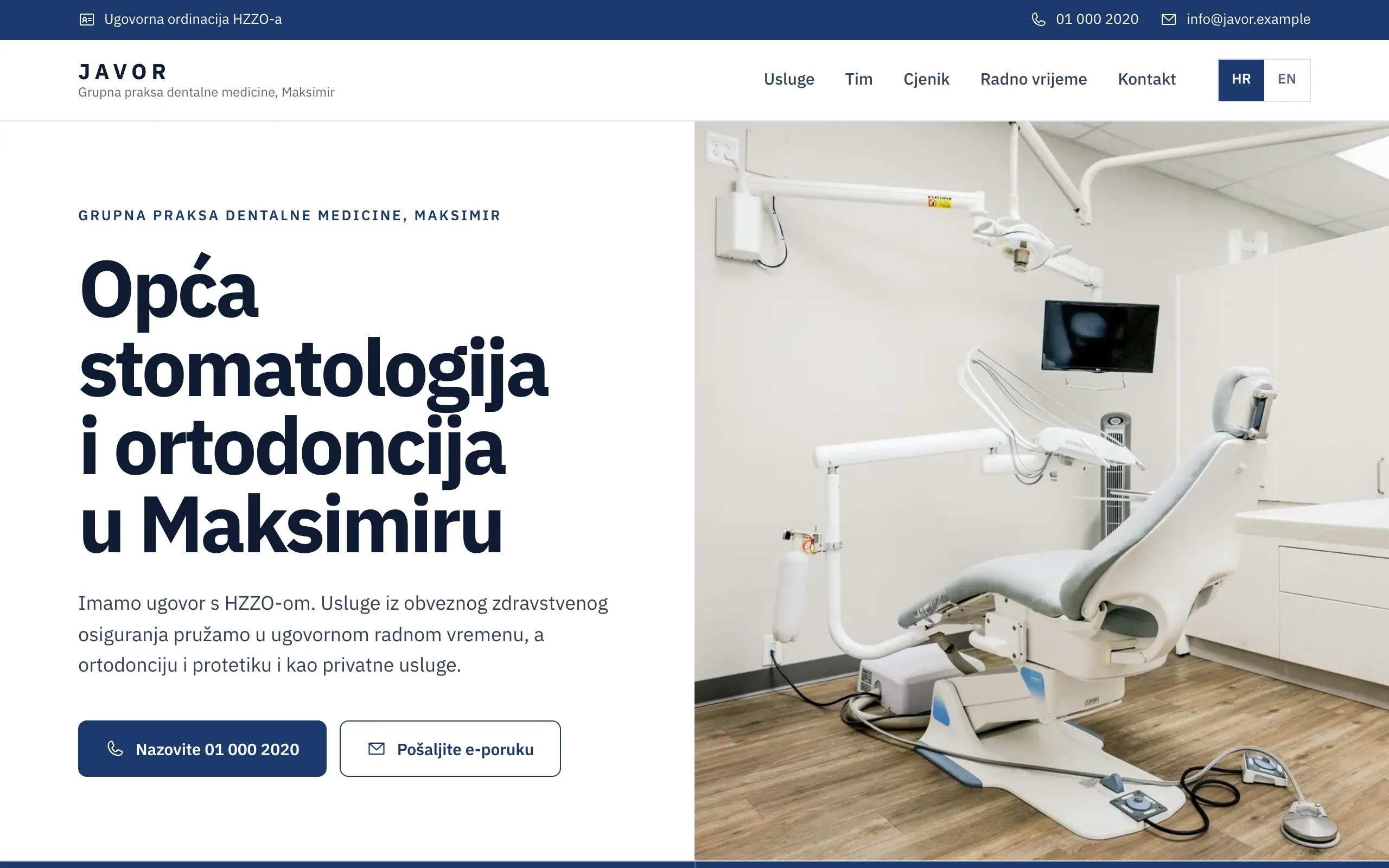 Demo website of the fictional Javor practice on a computer