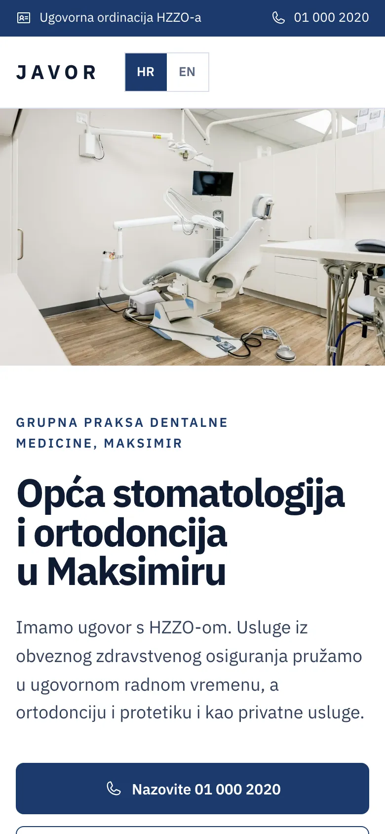 Demo website of the fictional Javor practice on a phone