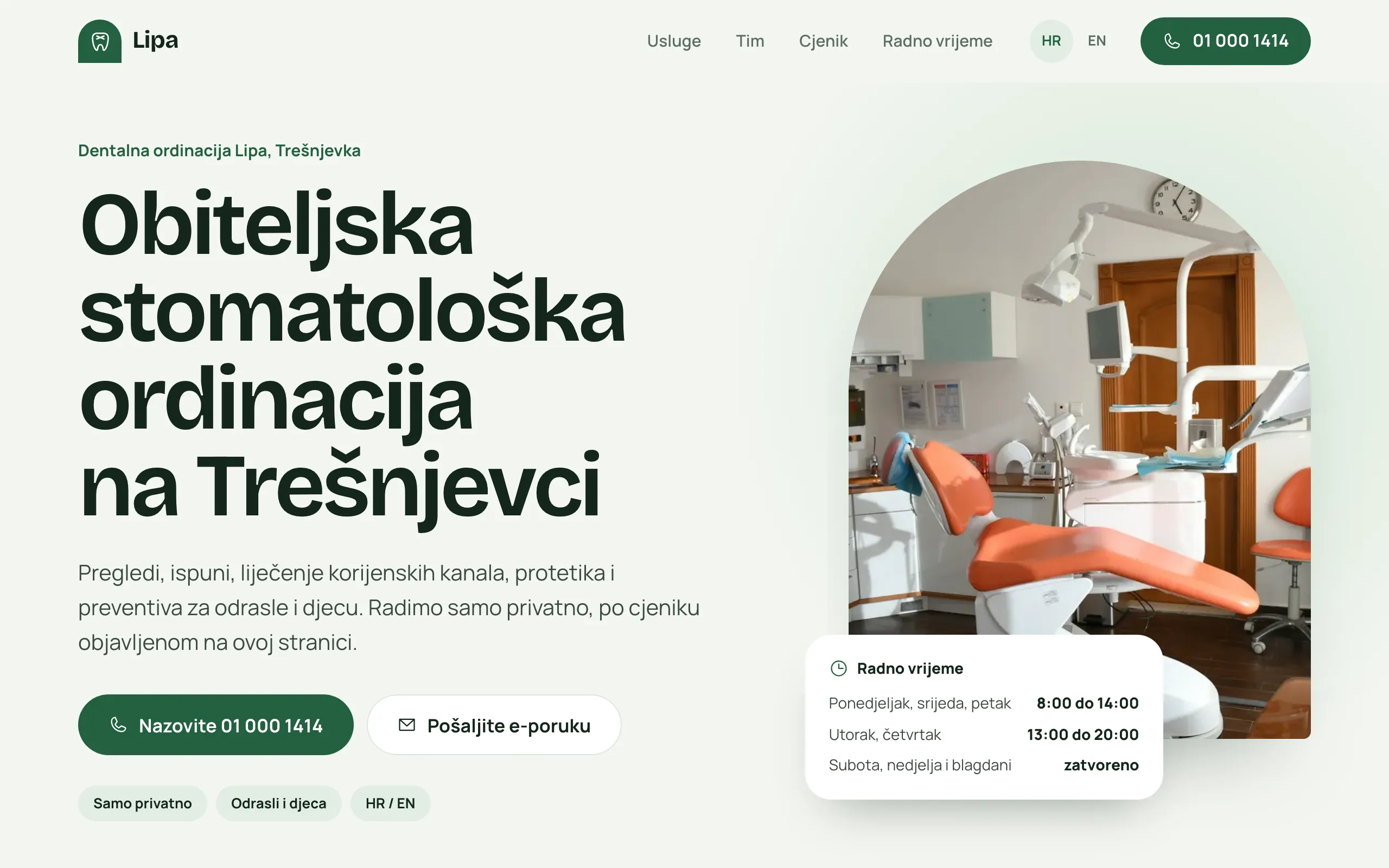 Demo website of the fictional Lipa practice on a computer