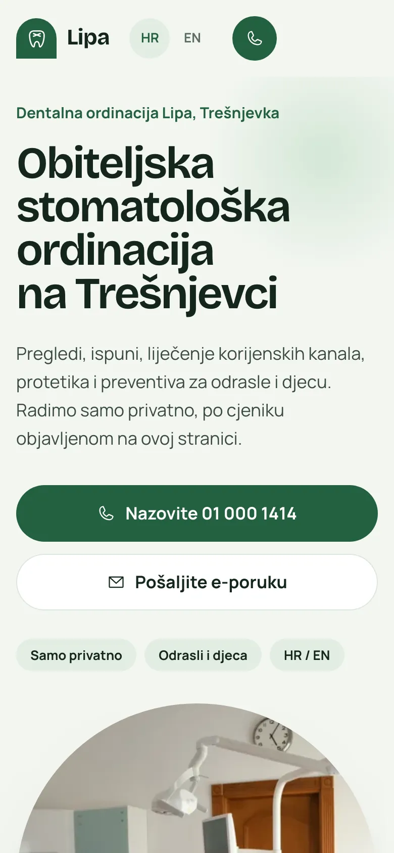 Demo website of the fictional Lipa practice on a phone